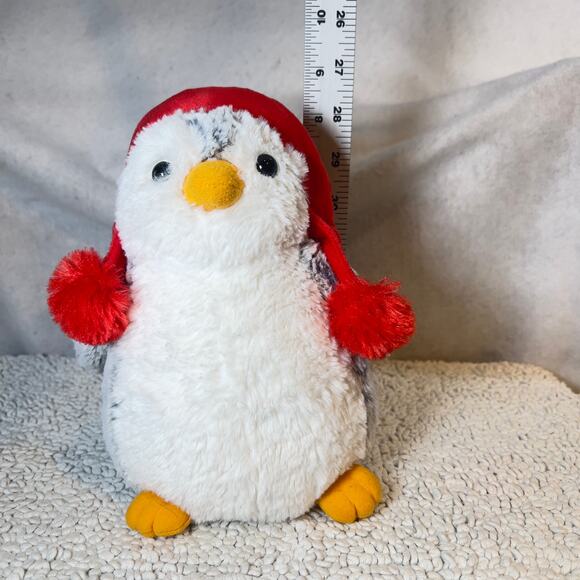 Aurora World Penguin Plush Wearing Red Ear Flaps Winter Hat ~8.5" Tall Soft - Picture 4 of 10